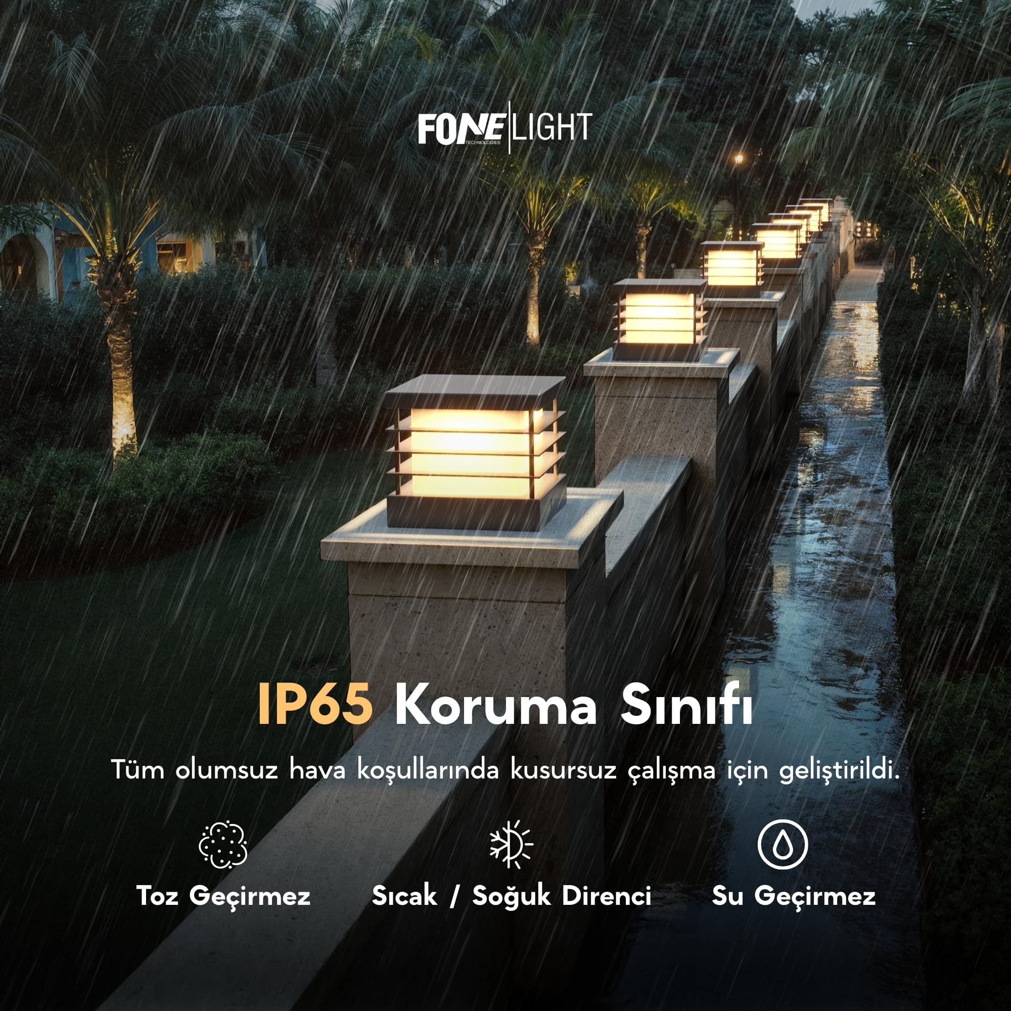 FoneLight Set Üstü Bahçe Aydınlatma 24x24 cm – Alüminyum Gövde, 3000K Sıcak Beyaz Işık, IP65 Suya Dayanıklı, Modern Dış Mekan Dekoratif Lamba