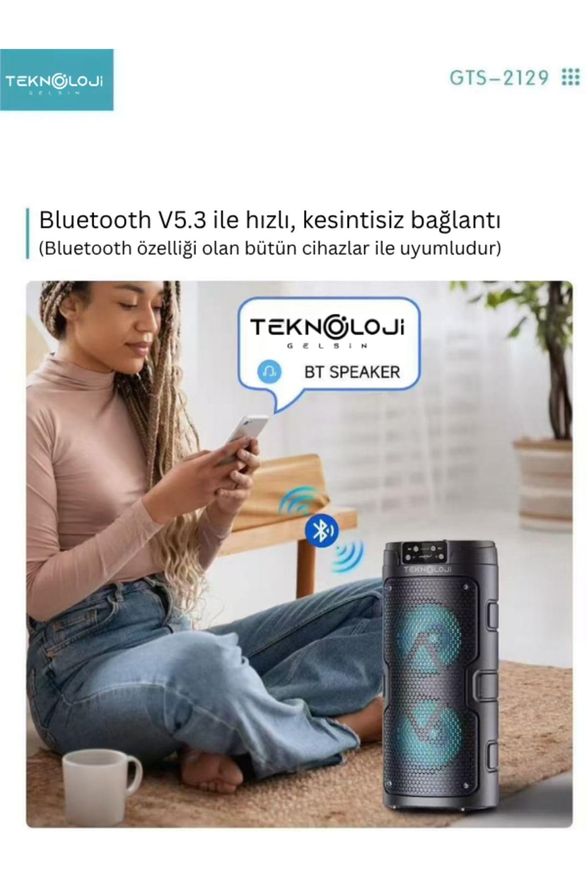 Teknoloji Gelsin Bluetooth Karaoke Hoparlör, RGB Işıklı, 33 cm, FM Radyo, SD Kart/USB/AUX Girişli, Kablosuz Mikrofonlu