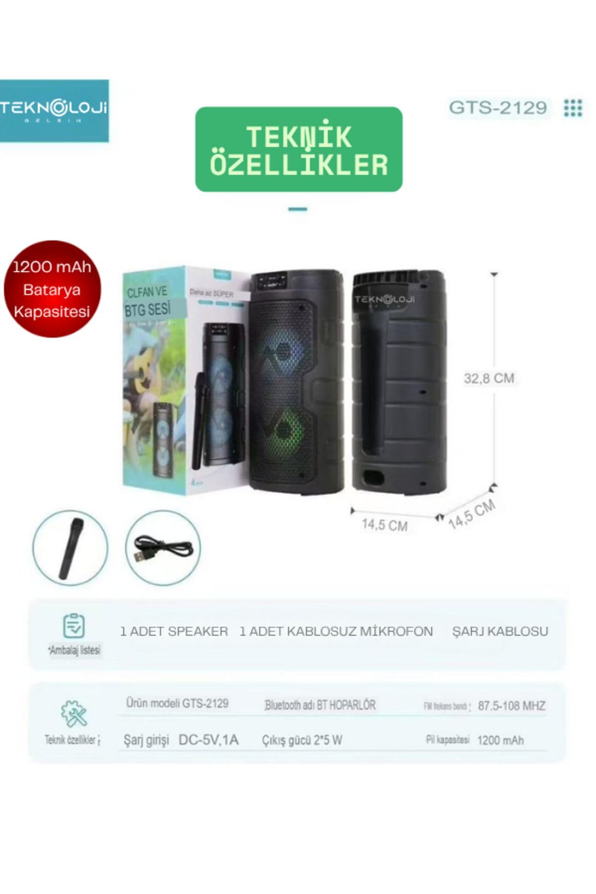 Teknoloji Gelsin Bluetooth Karaoke Hoparlör, RGB Işıklı, 33 cm, FM Radyo, SD Kart/USB/AUX Girişli, Kablosuz Mikrofonlu