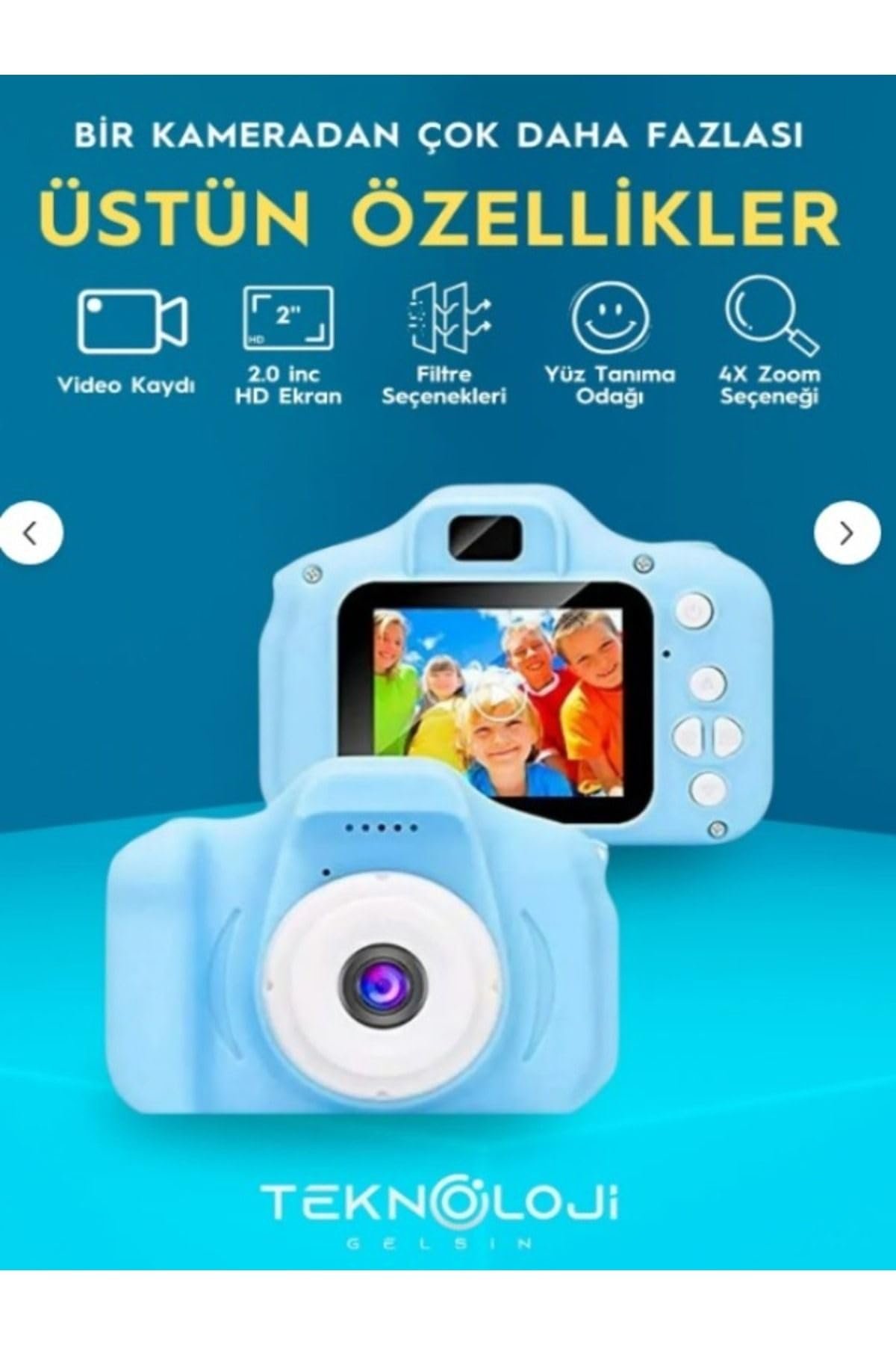 Dijital Fotoğraf Makinesi Mini 1080p HD Kamera Hafıza Kart Hediyeli Çocuk Kamerası - Mavi