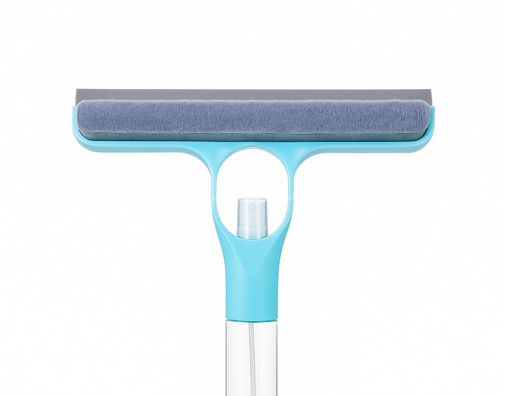 Busstier 4 in 1 Spreyli Cam Temizleyici Çekçek ve Fırça Aparatı Su Hazneli Pratik Camsil Çok Fonksiyonlu Pencere Banyo Ayna Temizlik Aracı