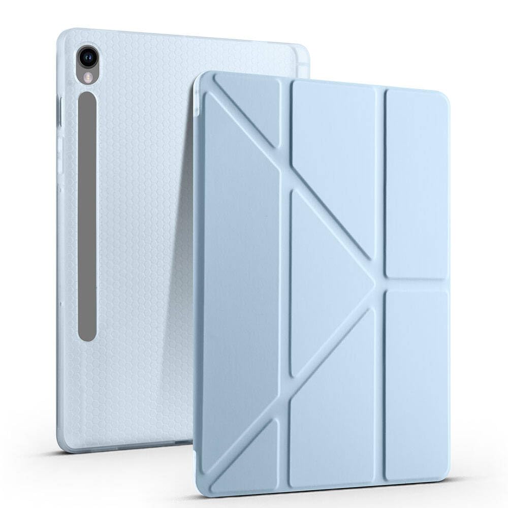Aksesuarcim Samsung Galaxy Tab S10 Fe ile Uyumlu Kılıf Silikon Yumuşak Kalem Bölmeli Esnek 4 Farklı Stand Olabilen Tablet Kılıfı Mavi