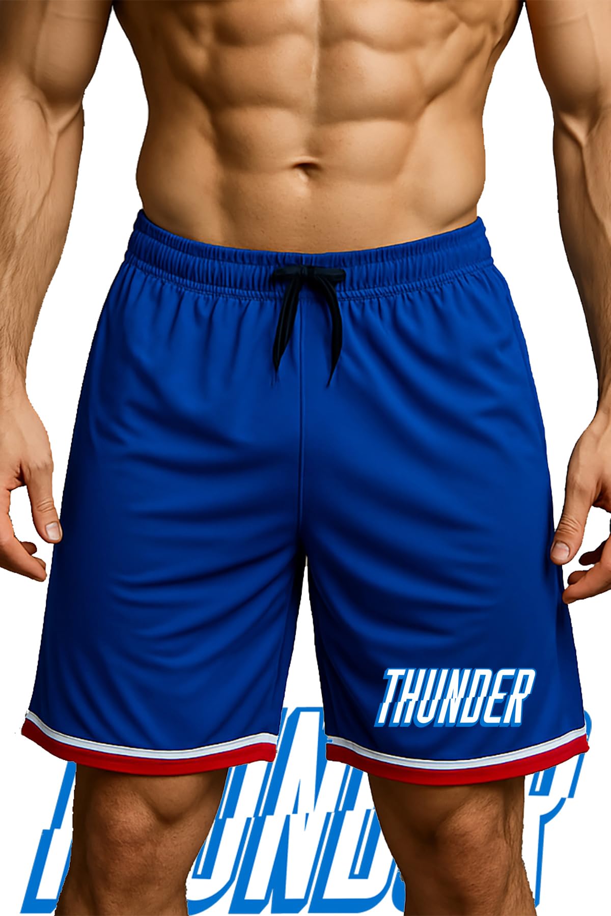 Cepli Thunder Baskılı Basketbol Şortu Spor Şort (Saks Mavi, L)