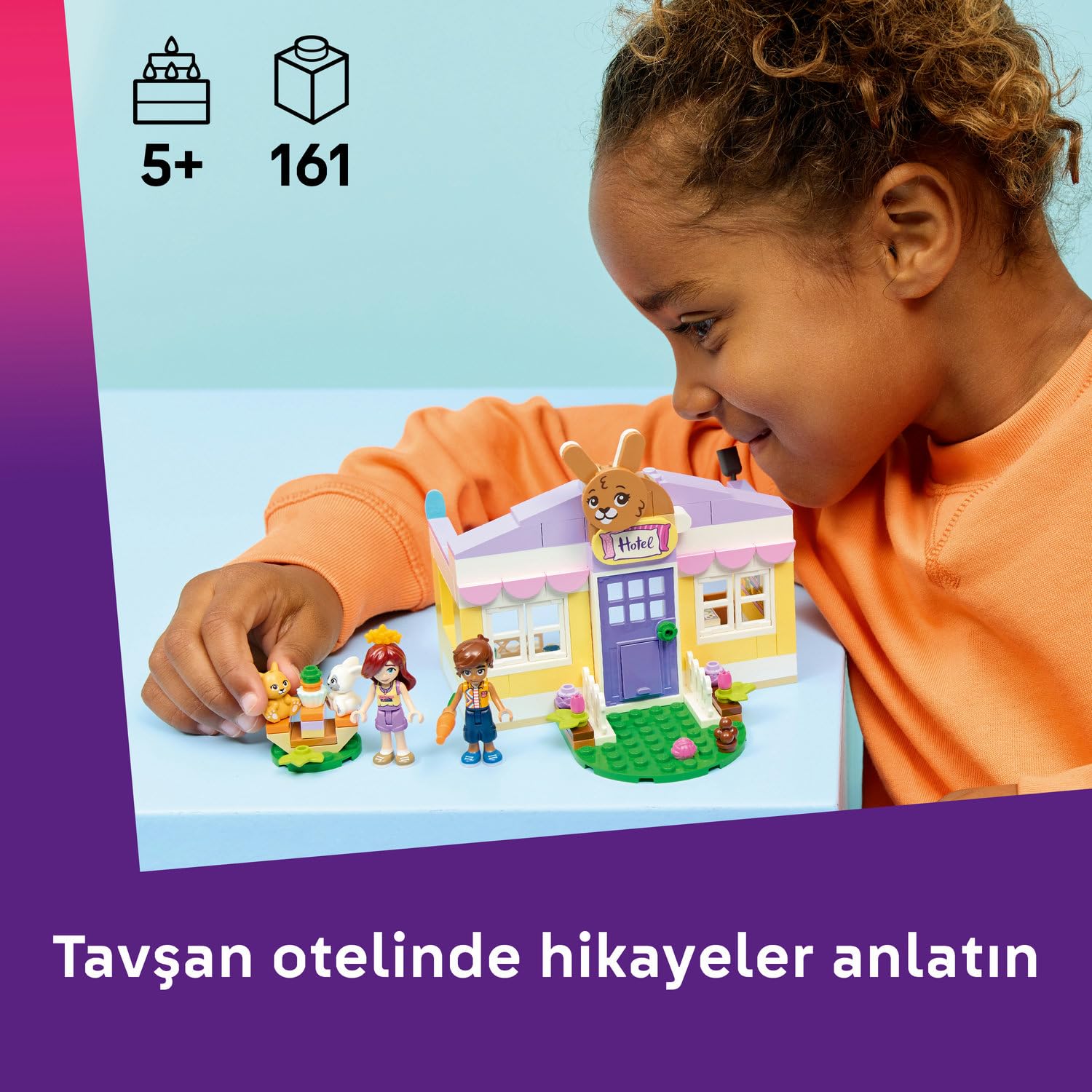 LEGO Friends Heartlake Şehri Tavşan Oteli 42679 – 5 Yaş ve Üzeri Çocuklar için Paisley ve Leo Mini Bebekleri ile 2 Tavşan Figürü İçeren Yaratıcı Oyuncak Yapım Seti, Eğlenceli Hediye Fikri (161 Parça)