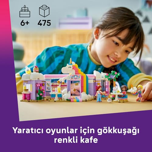 LEGO Friends Renkli Düşler Kafe 42684 – 6 Yaş ve Üzeri Çocuklar için Paisley, Aliya ve Iza Mini Bebekleri ile Çeşitli Kafe Aksesuarları İçeren Yaratıcı Oyuncak Yapım Seti, Hediye Fikri (475 Parça)