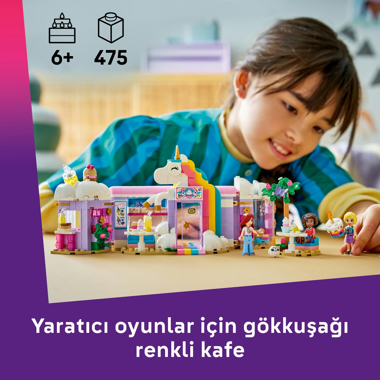 LEGO Friends Renkli Düşler Kafe 42684 – 6 Yaş ve Üzeri Çocuklar için Paisley, Aliya ve Iza Mini Bebekleri ile Çeşitli Kafe Aksesuarları İçeren Yaratıcı Oyuncak Yapım Seti, Hediye Fikri (475 Parça)