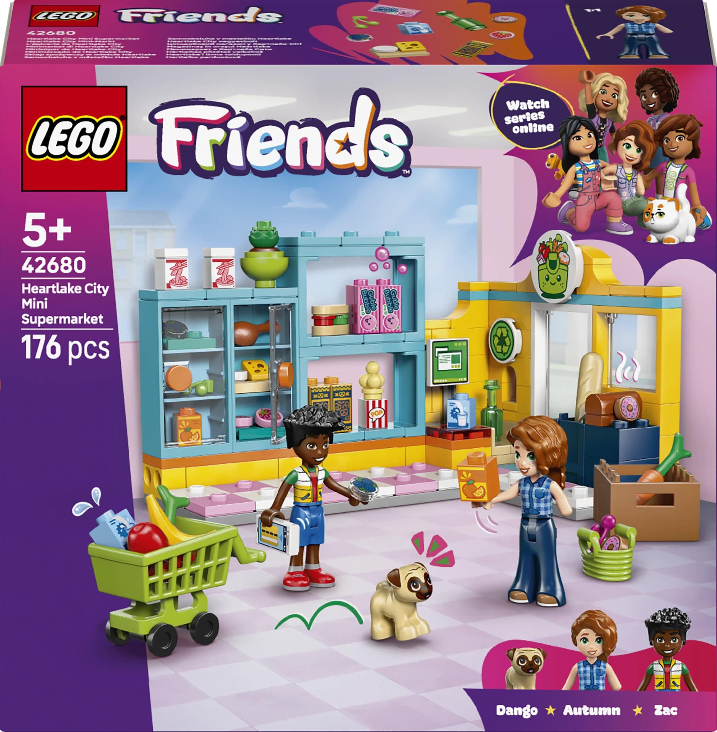 LEGO Friends Heartlake Şehri Marketi 42680 – 5 Yaş ve Üzeri Çocuklar için Autumn ve Zac Mini Bebekleri ile Köpek Figürü İçeren Yaratıcı Oyuncak Yapım Seti, Doğum Günü Hediyesi Fikri (176 Parça)
