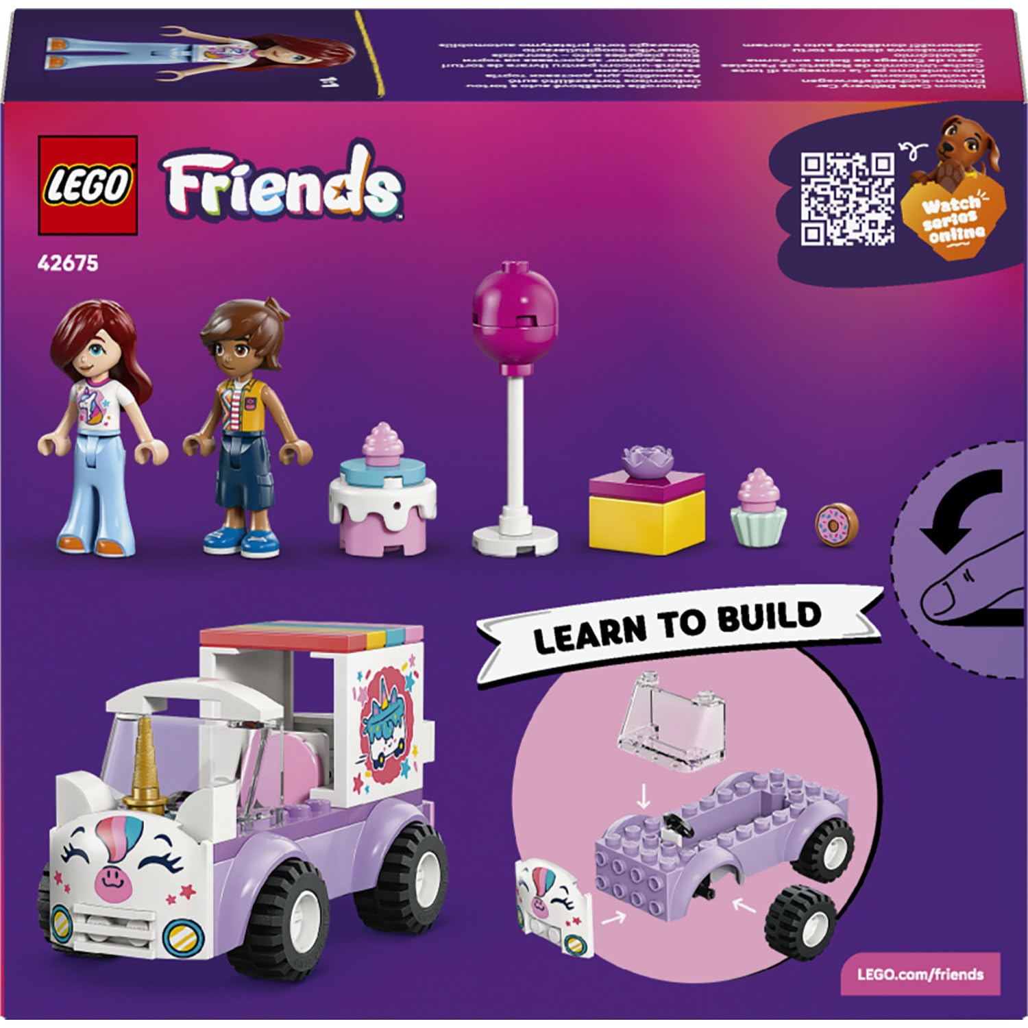 LEGO Friends Tek Boynuzlu At Pasta Dağıtım Arabası 42675 – 4 Yaş ve Üzeri Çocuklar için Paisley ve Leo Mini Bebekleri ile Oyuncak Kek İçeren Yaratıcı Oyuncak Yapım Seti, Hediye Fikri (67 Parça)