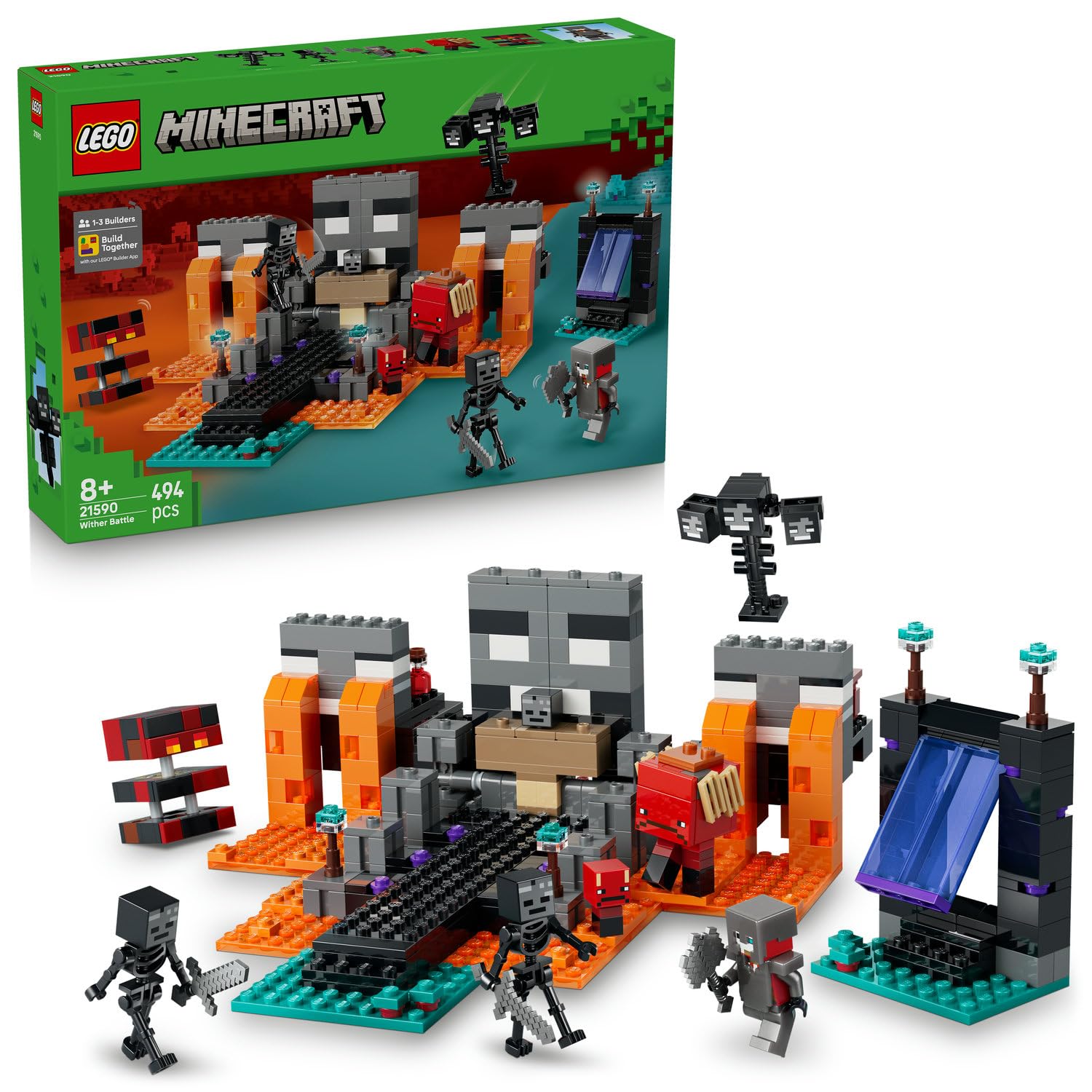 LEGO Minecraft Wither Savaşı 21590-8 Yaş Üzeri Çocuklar için Kızıl Savaşçı ve 2 Wither İskelet Mob F
