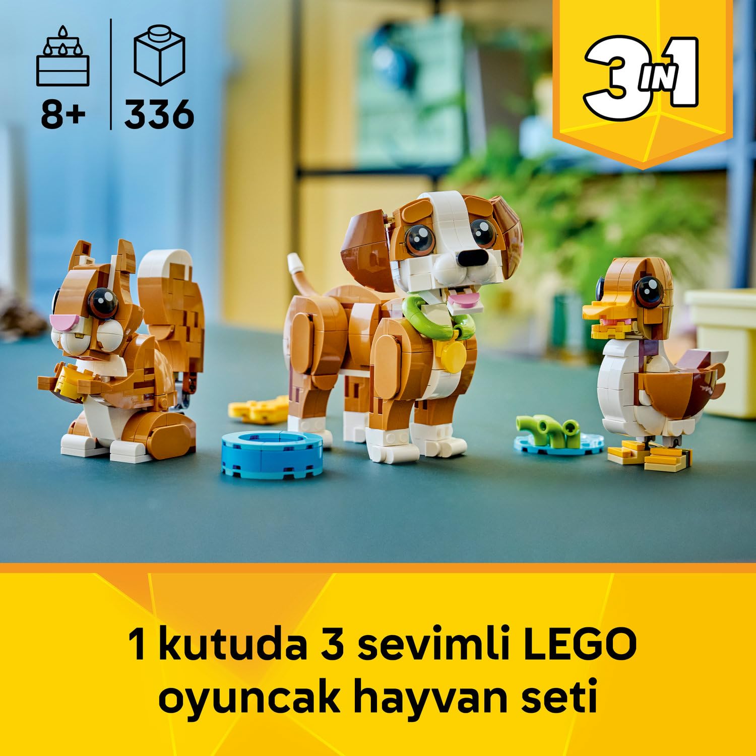 LEGO Creator 3’ü 1 Arada Sevimli Hayvanlar: Oyunbaz Yavru Köpek 31382 – 8 Yaş ve Üzeri Çocuklar için Sincap veya Ördeğe Dönüşebilen Yaratıcı Oyuncak Yapım Seti, Eğlenceli Hediye Fikri (336 Parça)