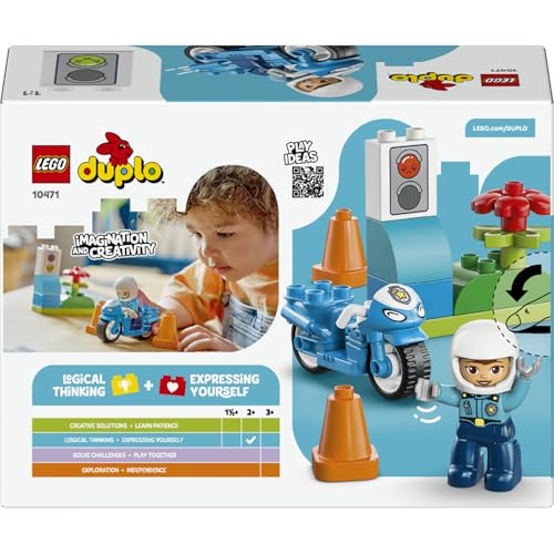 LEGO DUPLO Kasabası Mavi Polis Motosikleti 10471-2 Yaş ve Üzeri Çocuklar için Memur Figürü, Koniler ve Trafik Işıkları İçeren Eğitici Oyuncak Yapım Seti, Çocuklar için Hediye Fikri (11 Parça)