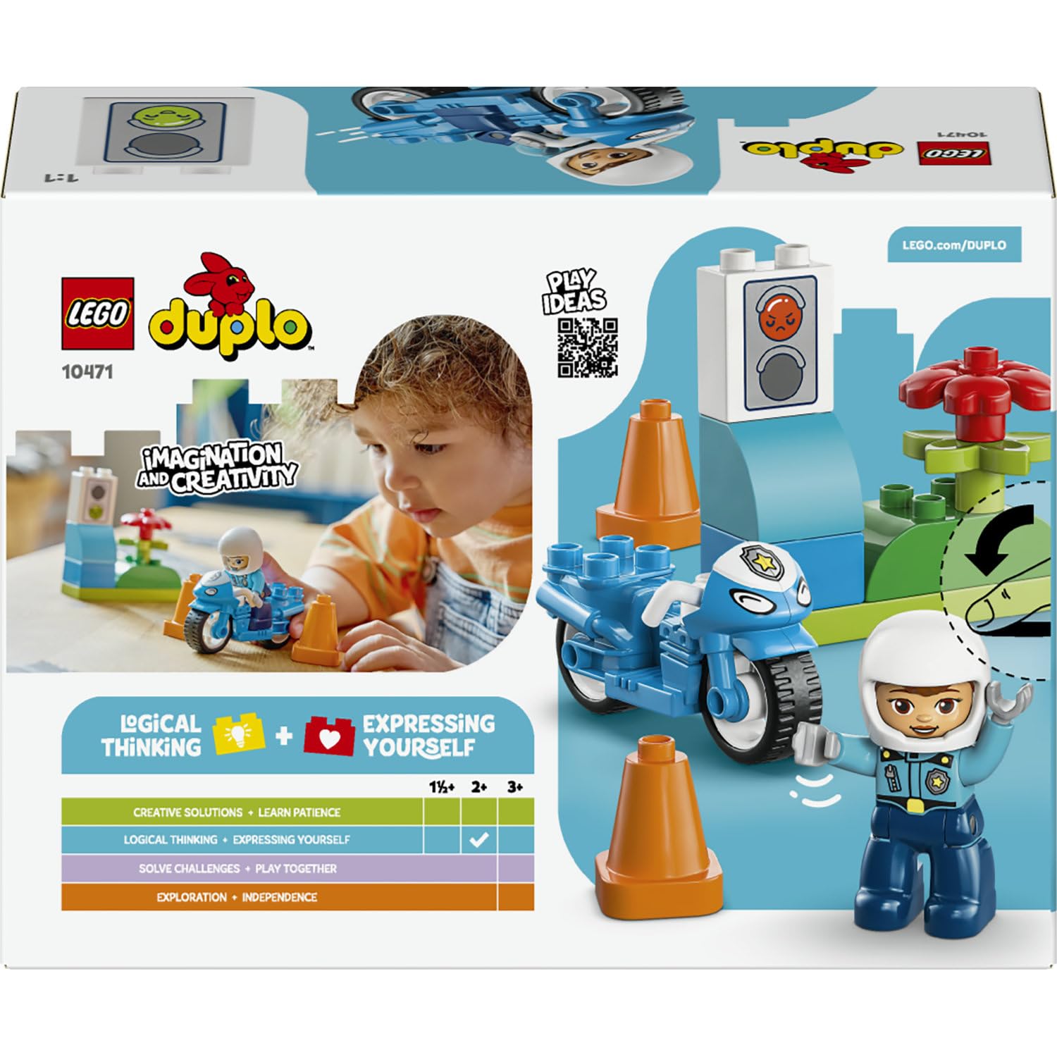 LEGO DUPLO Kasabası Mavi Polis Motosikleti 10471-2 Yaş ve Üzeri Çocuklar için Memur Figürü, Koniler ve Trafik Işıkları İçeren Eğitici Oyuncak Yapım Seti, Çocuklar için Hediye Fikri (11 Parça)