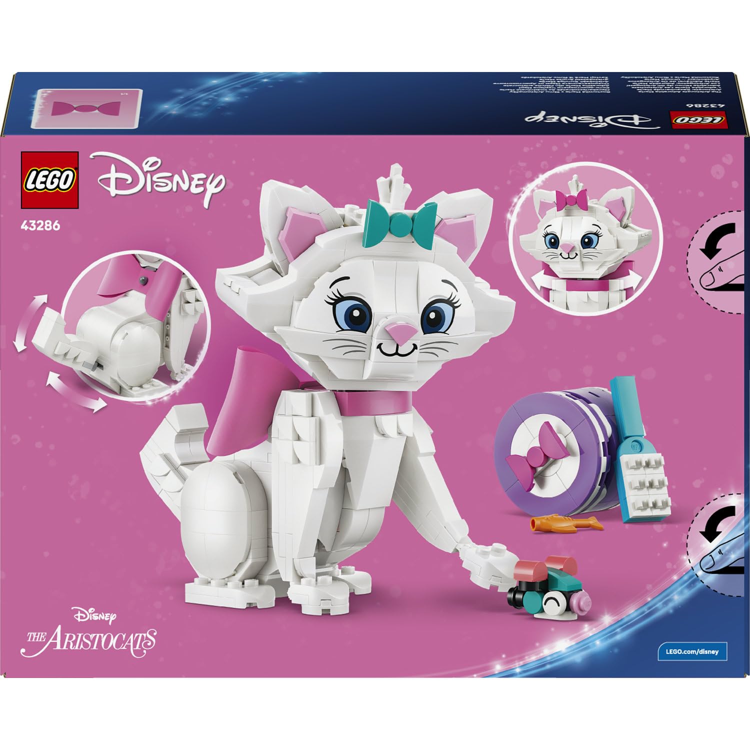 LEGO Disney Aristokediler Sevimli Marie 43286 – 7 Yaş ve Üzeri Çocuklar için Hediye Kutusu, Küçük Fare, Fırça, Balık ve Pembe Kumaş Kurdele İçeren Oyuncak Yapım Seti, Hediye Fikri (369 Parça)