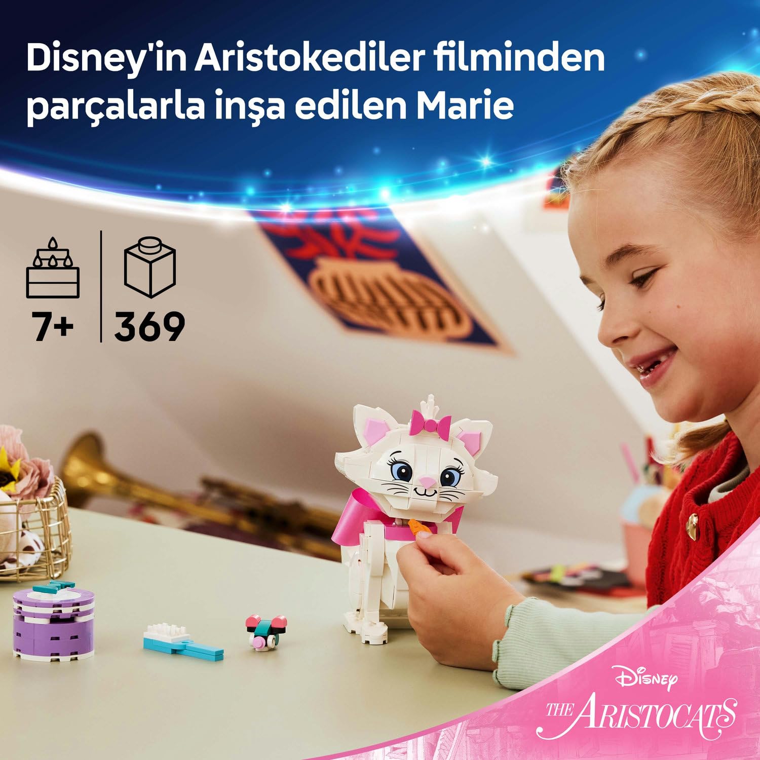 LEGO Disney Aristokediler Sevimli Marie 43286 – 7 Yaş ve Üzeri Çocuklar için Hediye Kutusu, Küçük Fare, Fırça, Balık ve Pembe Kumaş Kurdele İçeren Oyuncak Yapım Seti, Hediye Fikri (369 Parça)
