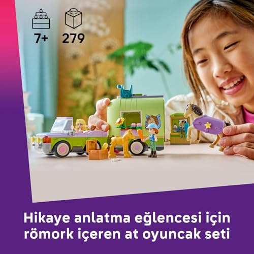 LEGO Friends At ve Tay Römorku 42695 – 7 Yaş ve Üzeri Çocuklar için Autumn ve Matilde Mini Bebekleri