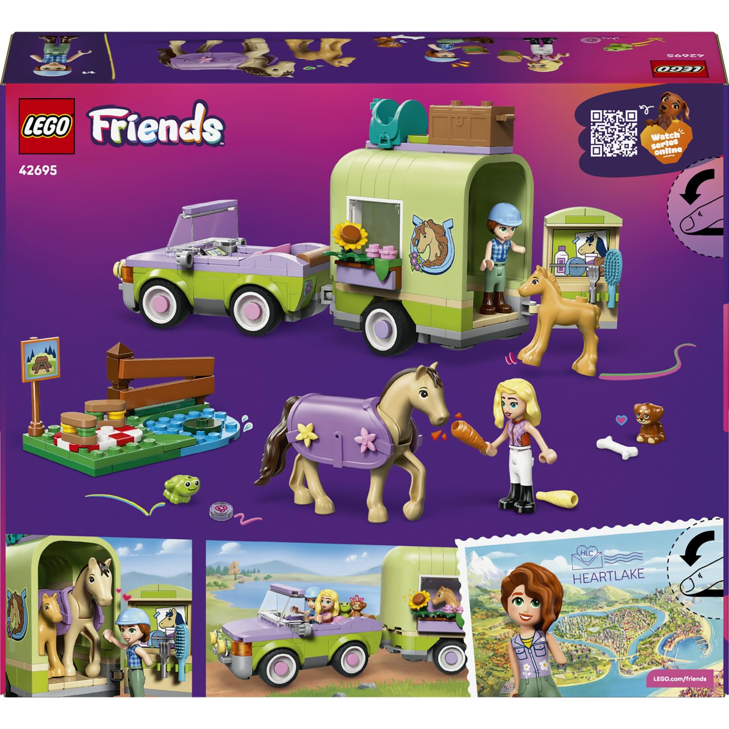 LEGO Friends At ve Tay Römorku 42695 – 7 Yaş ve Üzeri Çocuklar için Autumn ve Matilde Mini Bebekleri