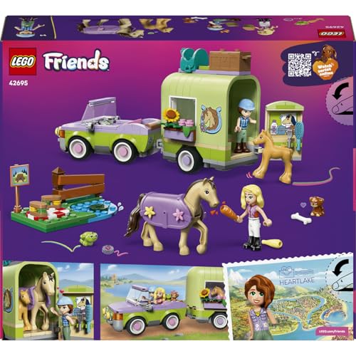LEGO Friends At ve Tay Römorku 42695 – 7 Yaş ve Üzeri Çocuklar için Autumn ve Matilde Mini Bebekleri