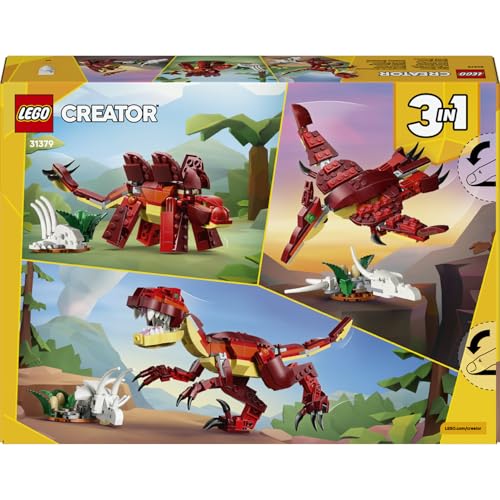 LEGO Creator 3’ü 1 Arada Vahşi Dinozor 31379 – 8 Yaş ve Üzeri Çocuklar için Velociraptor, Stegosaurus veya Pterosaura Dönüşebilen Yaratıcı Oyuncak Yapım Seti, Eğlenceli Hediye Fikri (283 Parça)