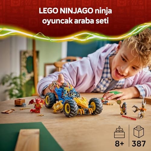 LEGO NINJAGO Jay'in Dönüşen Arabası 71856-8 Yaş ve Üzeri Çocuklar için Jay, Nya, Kai, Kötü Toprak Canavarı ve Sadık Lider Minifigürleri İçeren Yaratıcı Oyuncak Yapım Seti, Hediye Fikri (387 Parça)