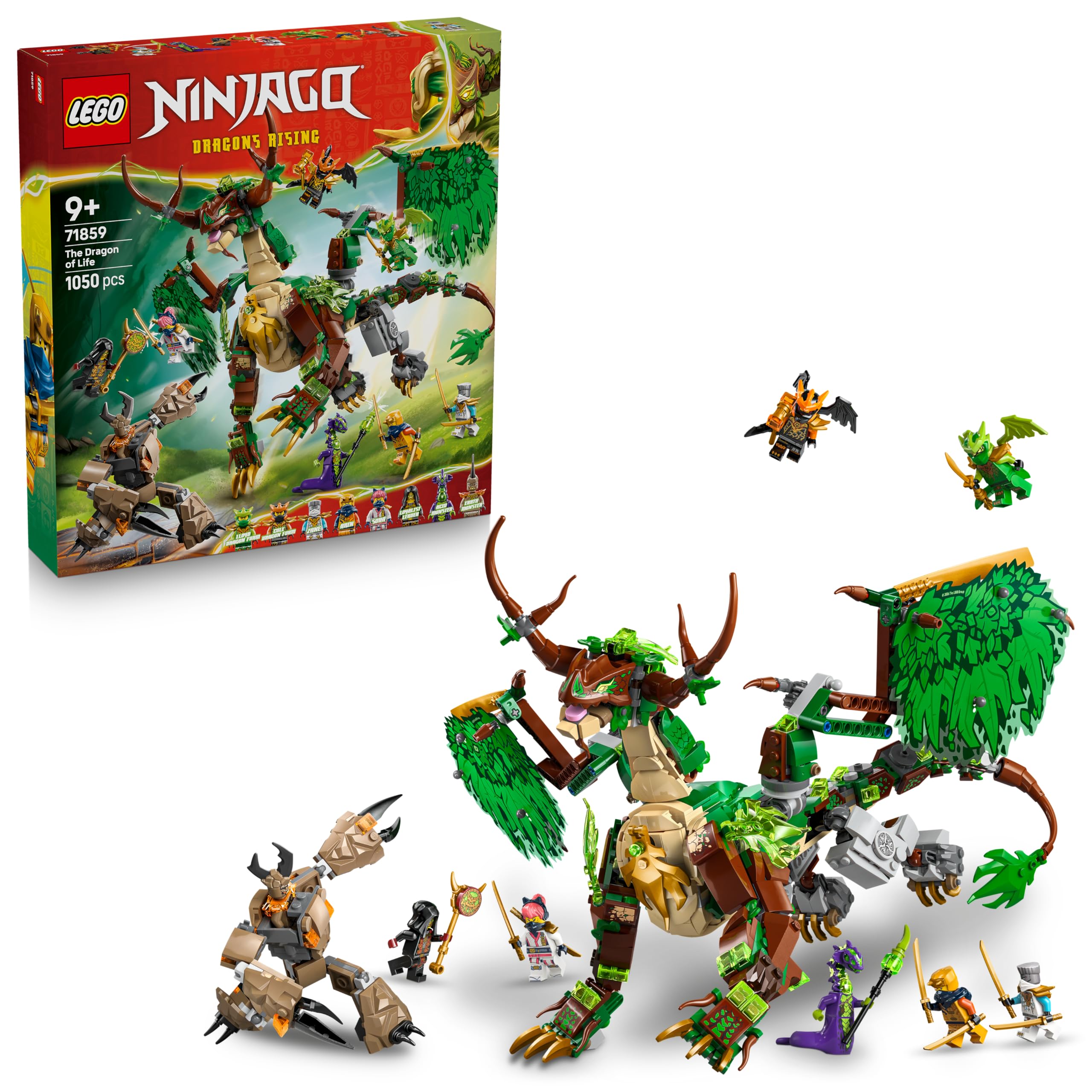 LEGO NINJAGO Yaşam Ejderhası 71859-9 Yaş ve Üzeri Çocuklar için Zane, Sora, Arin, Lloyd, Cole, Asit ve Toprak Canavarları Minifigürleri İçeren Yaratıcı Oyuncak Yapım Seti, Hediye Fikri (1050 Parça)