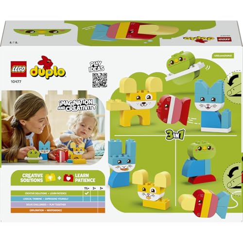 LEGO DUPLO İlk 3'ü 1 Arada Yaratıcı Sevimli Hayvanlar 10477-1.5 Yaş ve Üzeri Çocuklar için Köpek, Kedi ve Tavşan Dahil 8 Hayvan Oluşturma Seçeneği İçeren Oyuncak Yapım Seti, Hediye Fikri (24 Parça)