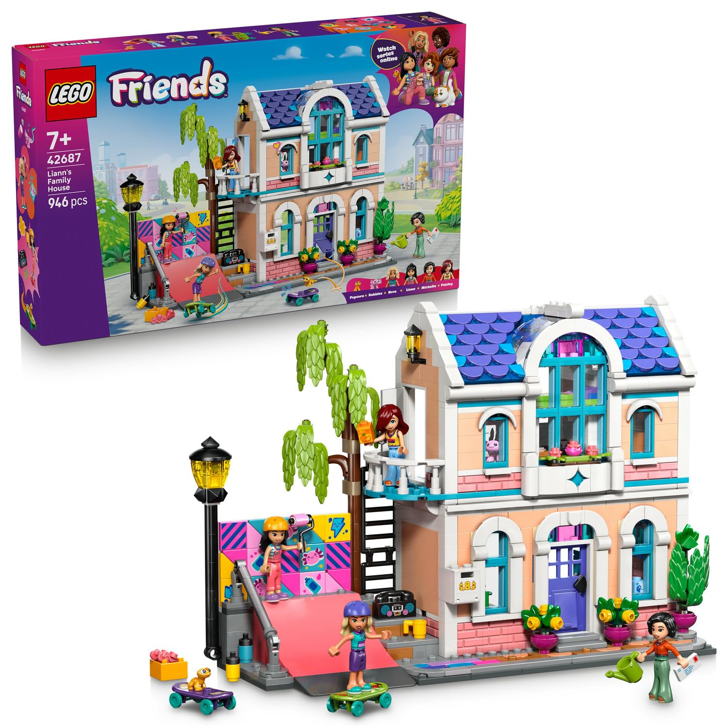 LEGO Friends Liann'in Aile Evi 42687 – 7 Yaş ve Üzeri Çocuklar için Liann, Michelle, Paisley ve Nova Mini Bebekleri ile Geko ve Aksolotl Figürleri İçeren Oyuncak Yapım Seti, Hediye Fikri (946 Parça)
