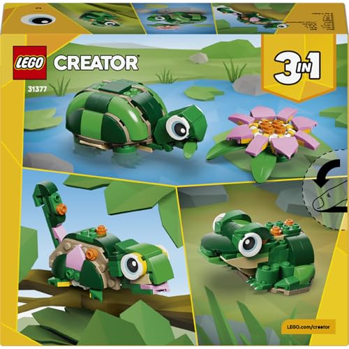 LEGO Creator 3’ü 1 Arada Kaplumbağa ile Nilüfer Çiçeği 31377 – 7 Yaş Üzeri Çocuklar için Bukalemun veya Kurbağaya Dönüşebilen Yaratıcı Oyuncak Yapım Seti, Eğlenceli Yılbaşı Hediyesi Fikri (124 Parça)