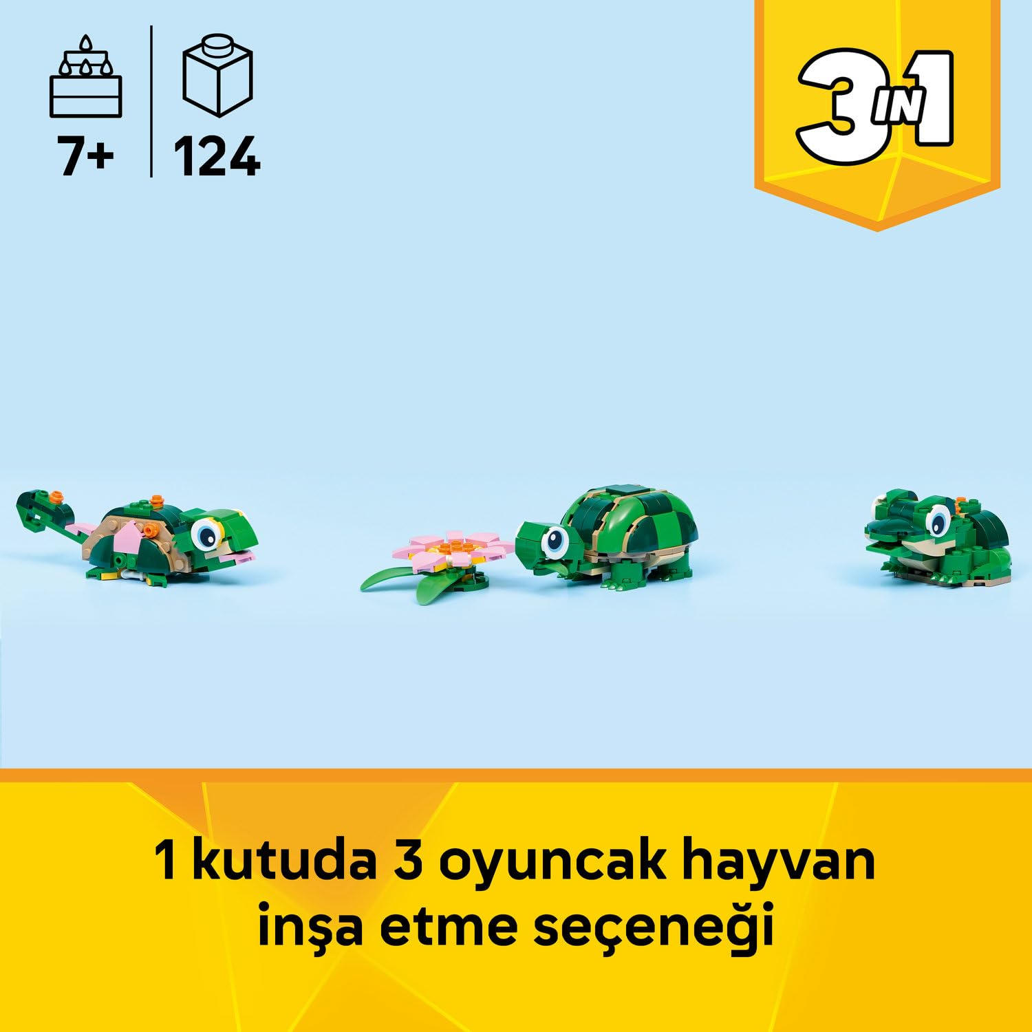 LEGO Creator 3’ü 1 Arada Kaplumbağa ile Nilüfer Çiçeği 31377 – 7 Yaş Üzeri Çocuklar için Bukalemun veya Kurbağaya Dönüşebilen Yaratıcı Oyuncak Yapım Seti, Eğlenceli Yılbaşı Hediyesi Fikri (124 Parça)