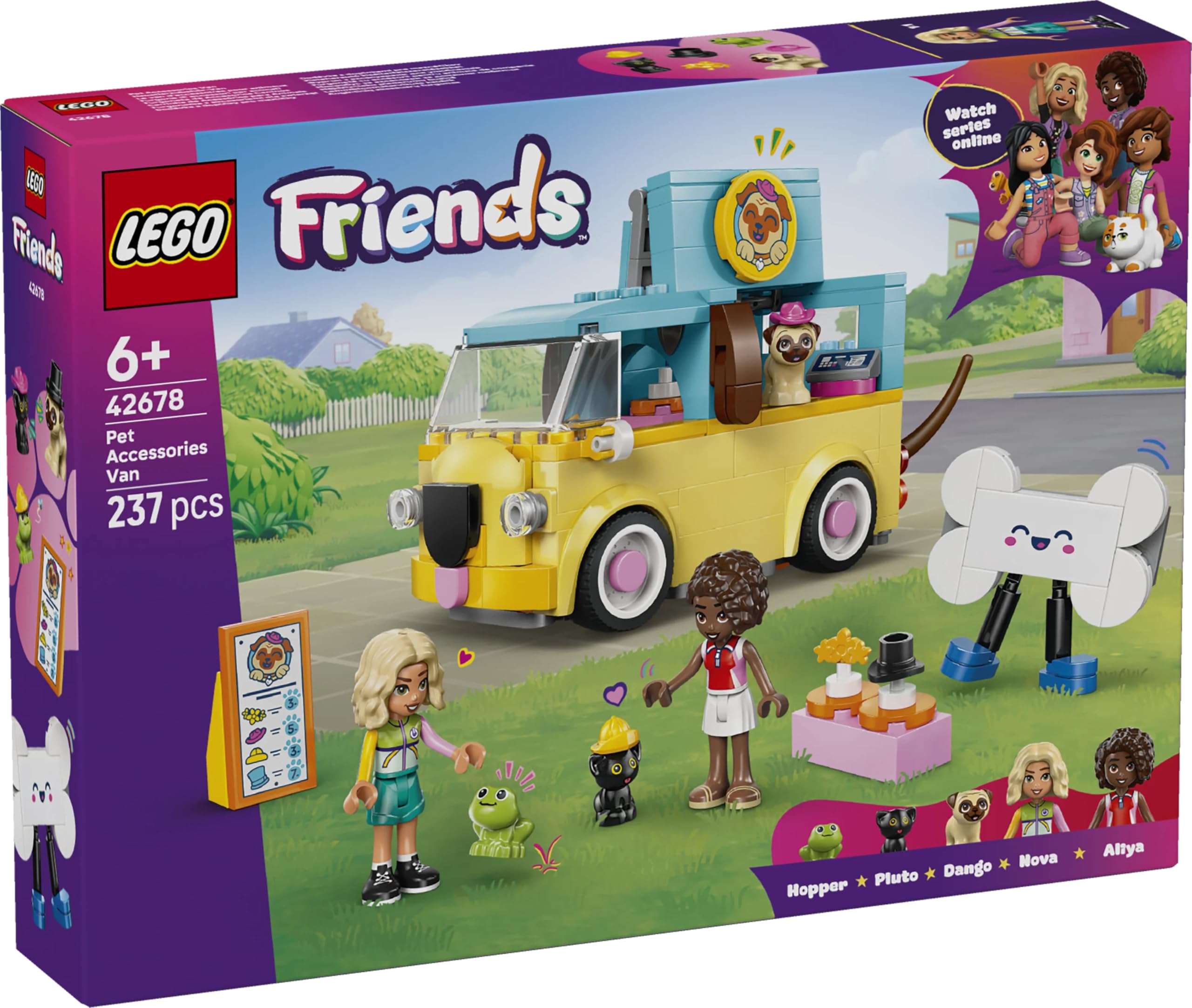 LEGO Friends Evcil Hayvan Aksesuar Kamyoneti 42678 – 6 Yaş ve Üzeri Çocuklar için Nova ve Aliya Mini Bebekleri ile Kedi, Köpek ve Kurbağa Figürleri İçeren Oyuncak Yapım Seti, Hediye Fikri (237 Parça)