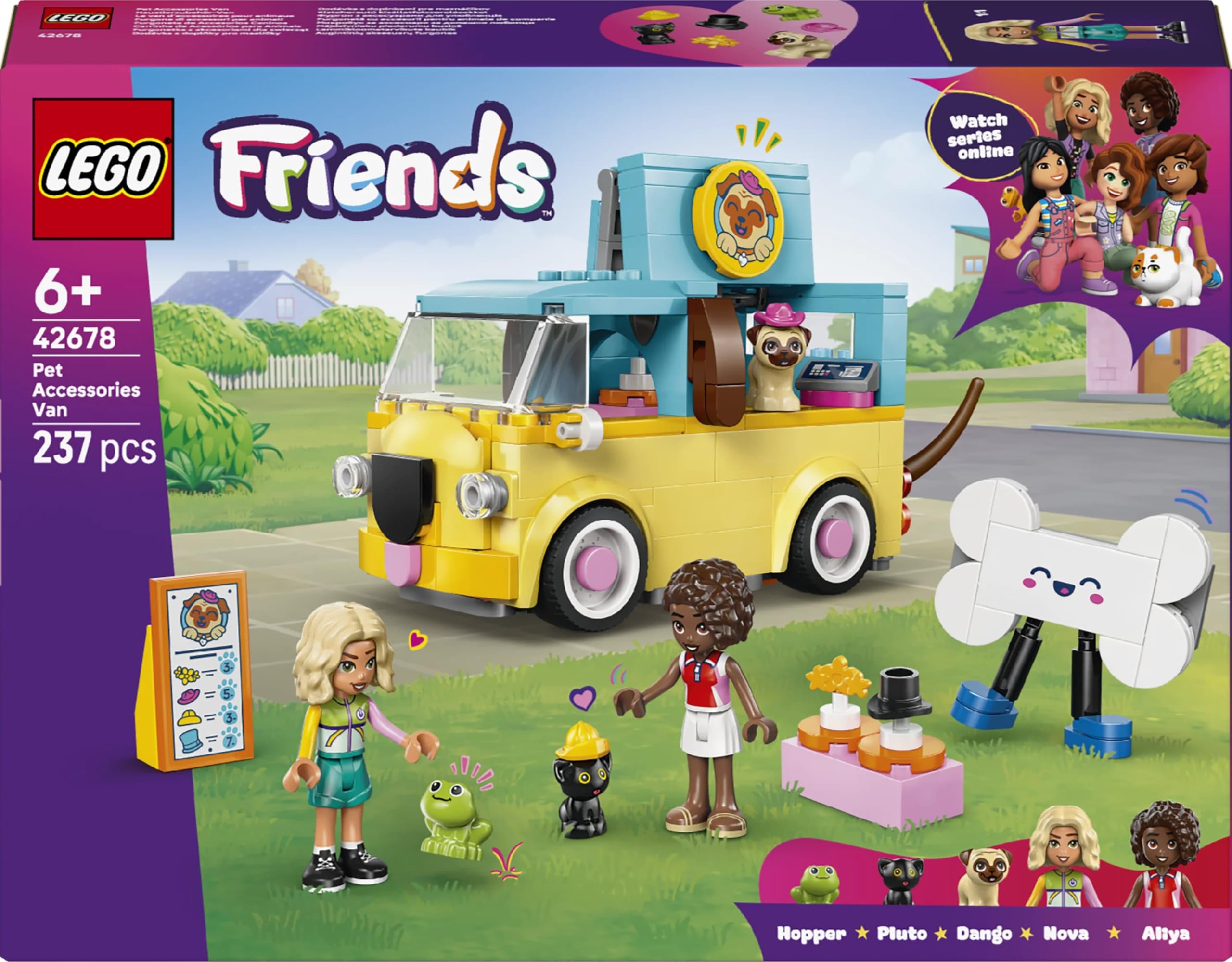 LEGO Friends Evcil Hayvan Aksesuar Kamyoneti 42678 – 6 Yaş ve Üzeri Çocuklar için Nova ve Aliya Mini Bebekleri ile Kedi, Köpek ve Kurbağa Figürleri İçeren Oyuncak Yapım Seti, Hediye Fikri (237 Parça)