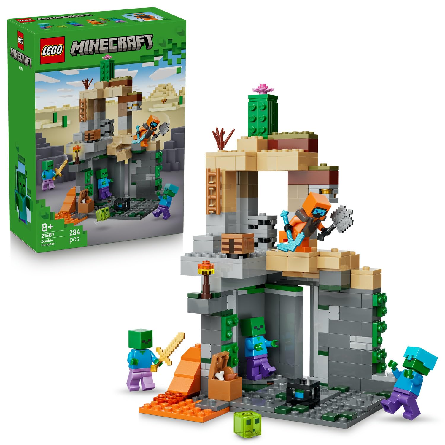 LEGO Minecraft Zombi Zindanı 21587-8 Yaş ve Üzeri Çocuklar için Wasteland Gezgini Minifigürü ve 3 Zombi Figürü İçeren Yaratıcı Koleksiyonluk Oyuncak Yapım Seti, Oyuncu Hediyesi Fikri (284 Parça)