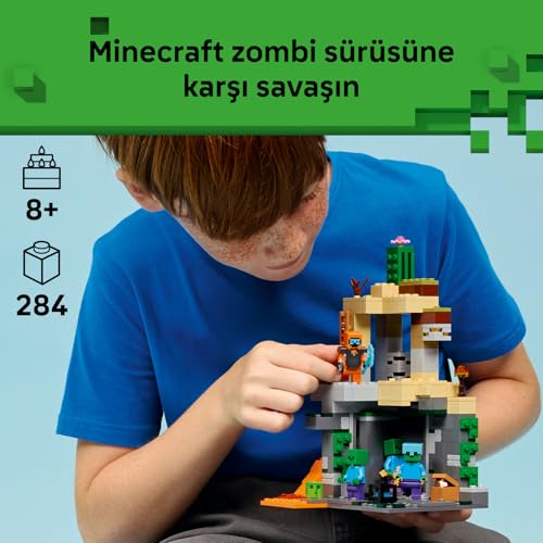 LEGO Minecraft Zombi Zindanı 21587-8 Yaş ve Üzeri Çocuklar için Wasteland Gezgini Minifigürü ve 3 Zombi Figürü İçeren Yaratıcı Koleksiyonluk Oyuncak Yapım Seti, Oyuncu Hediyesi Fikri (284 Parça)