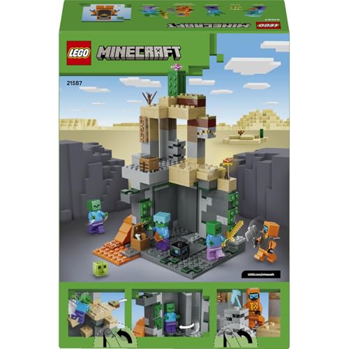 LEGO Minecraft Zombi Zindanı 21587-8 Yaş ve Üzeri Çocuklar için Wasteland Gezgini Minifigürü ve 3 Zombi Figürü İçeren Yaratıcı Koleksiyonluk Oyuncak Yapım Seti, Oyuncu Hediyesi Fikri (284 Parça)