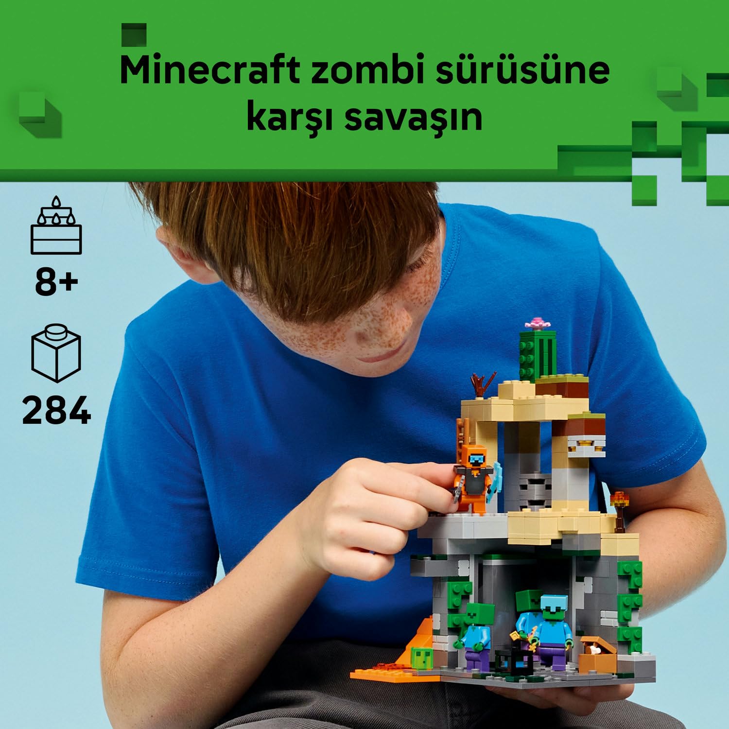 LEGO Minecraft Zombi Zindanı 21587-8 Yaş ve Üzeri Çocuklar için Wasteland Gezgini Minifigürü ve 3 Zombi Figürü İçeren Yaratıcı Koleksiyonluk Oyuncak Yapım Seti, Oyuncu Hediyesi Fikri (284 Parça)