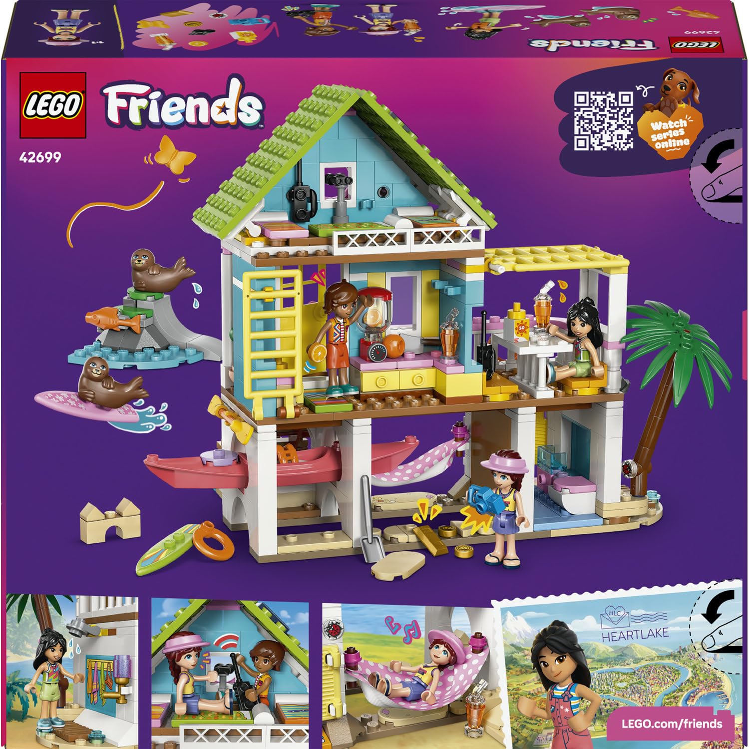 LEGO Friends Fok Balıklı Yazlık Ev 42699 – 7 Yaş ve Üzeri Çocuklar için Leo, Liann ve Paisley Mini Bebekleri ile 2 Oyuncak Hayvan İçeren Yaratıcı Oyuncak Yapım Seti, Hediye Fikri (400 Parça)