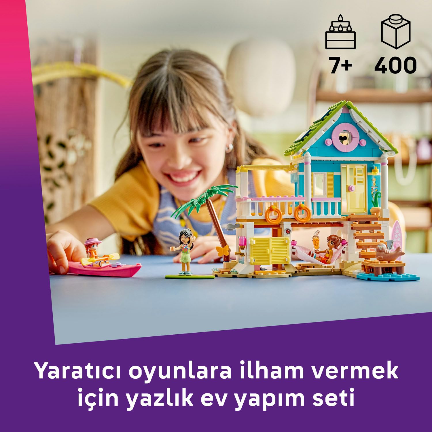 LEGO Friends Fok Balıklı Yazlık Ev 42699 – 7 Yaş ve Üzeri Çocuklar için Leo, Liann ve Paisley Mini Bebekleri ile 2 Oyuncak Hayvan İçeren Yaratıcı Oyuncak Yapım Seti, Hediye Fikri (400 Parça)