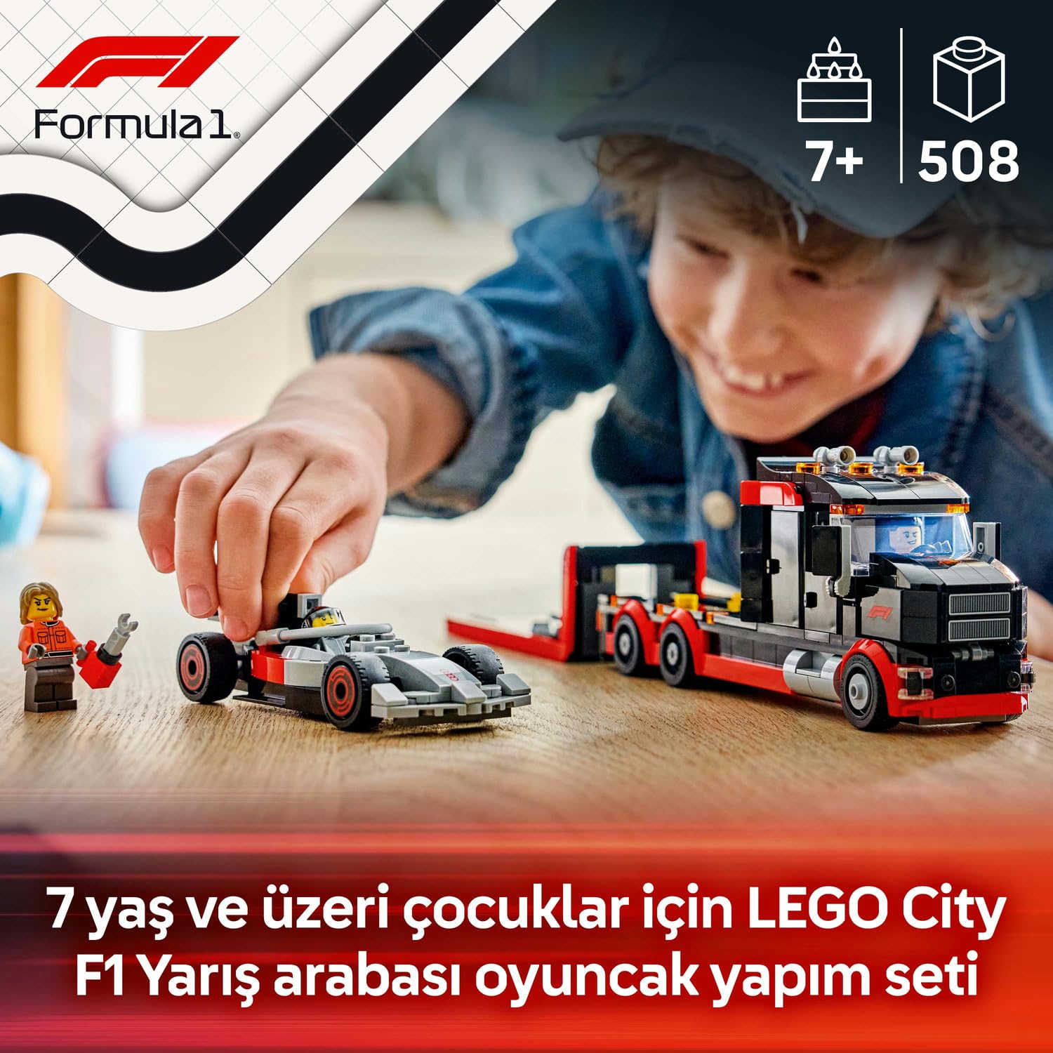 LEGO City Audi F1 Yarış Arabalı F1 Sergileme Kamyonu 60493 – 7 Yaş ve Üzeri Çocuklar için Audi Pilot
