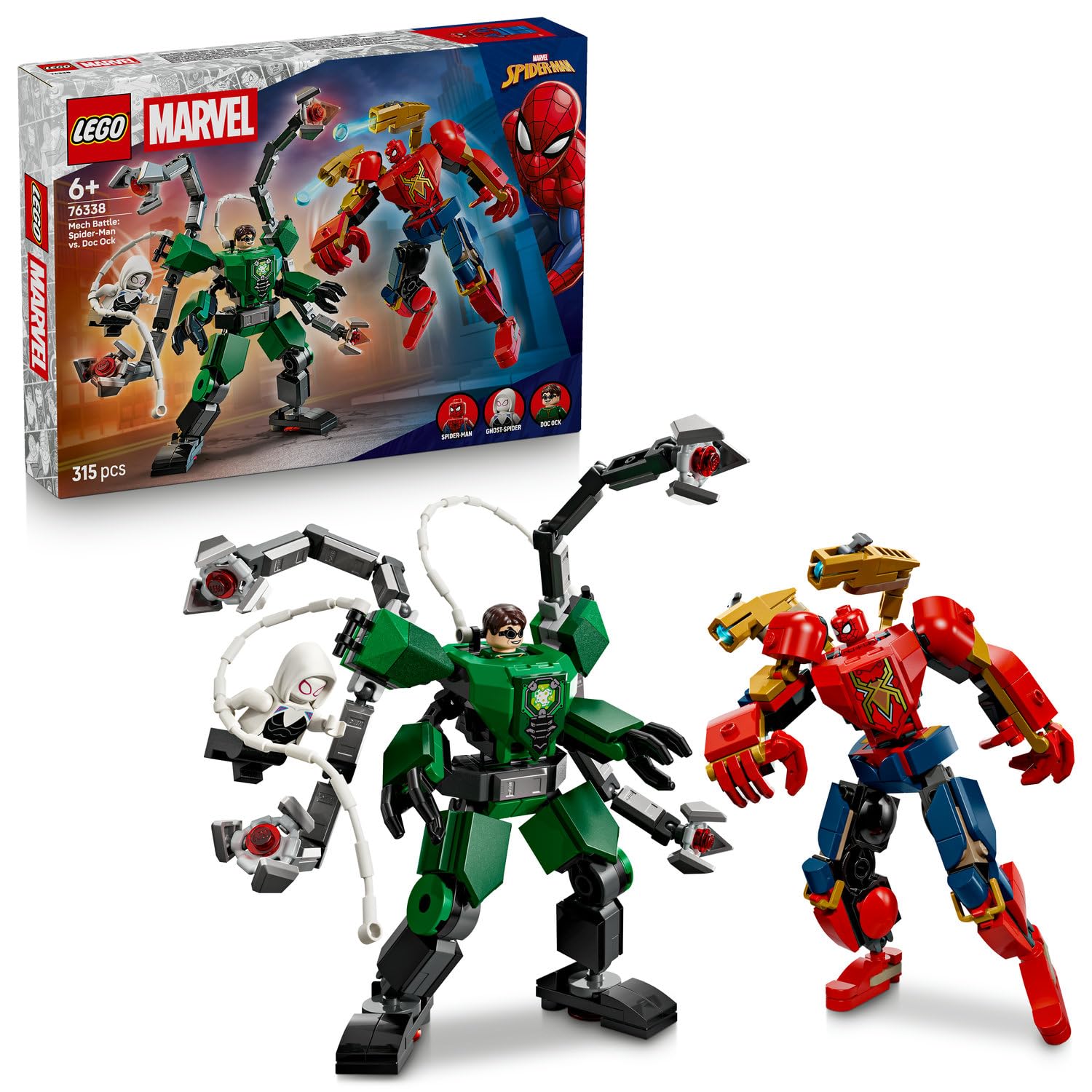 LEGO Marvel Robot Savaşı: Örümcek Adam, Doktor Oktopus’a Karşı 76338-6 Yaş ve Üzeri Çocuklar için Örümcek Adam ve Ghost Rider Minifigürleri İçeren Oyuncak Yapım Seti, Hediye Fikri (315 Parça)