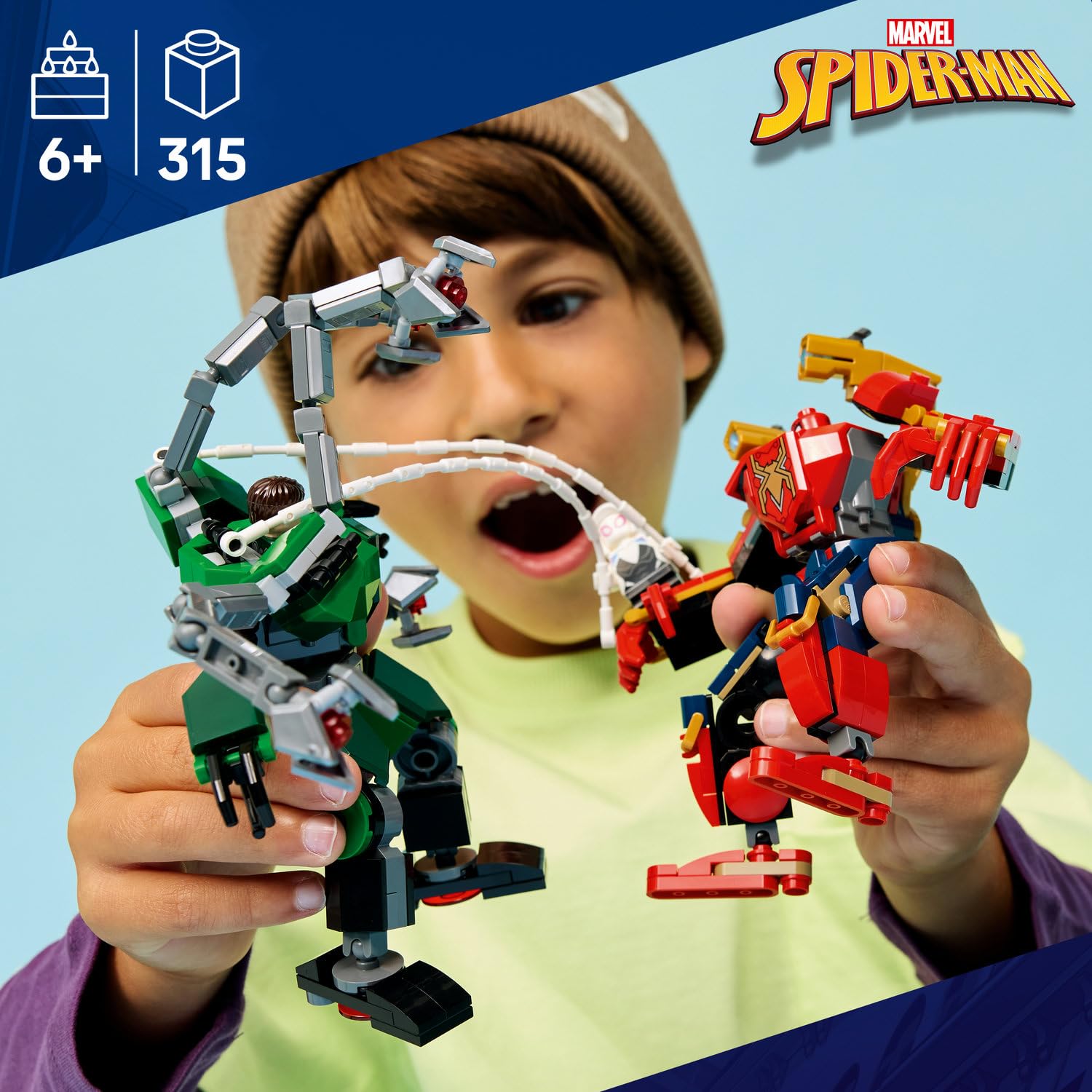 LEGO Marvel Robot Savaşı: Örümcek Adam, Doktor Oktopus’a Karşı 76338-6 Yaş ve Üzeri Çocuklar için Örümcek Adam ve Ghost Rider Minifigürleri İçeren Oyuncak Yapım Seti, Hediye Fikri (315 Parça)