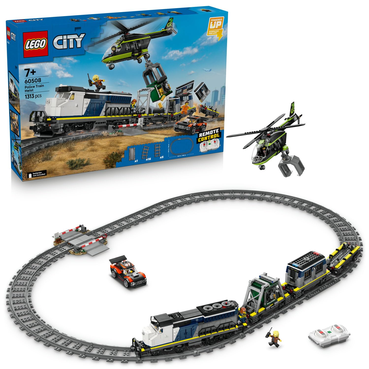 LEGO City Polis Treni Soygunu 60508 – 7 Yaş ve Üzeri Çocuklar için Dedektif, Polis Memuru, Tren Makinisti ve 3 Hırsız Minifigürü İçeren Yaratıcı Oyuncak Yapım Seti, Hediye Fikri (1313 Parça)