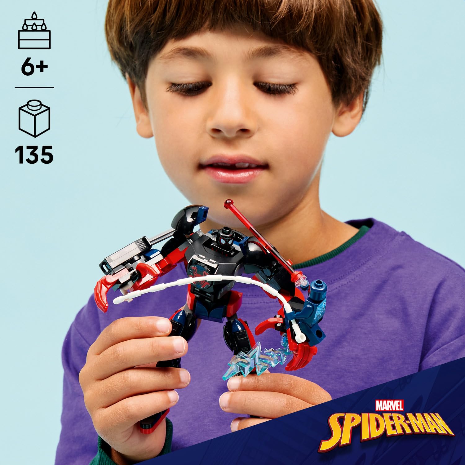LEGO Marvel Miles Morales Robotu, Örümcek Adam 2099’a Karşı 76337-6 Yaş Üzeri Kız ve Erkek Çocuklar için 2 Minifigür İçeren Yaratıcı Oyuncak Yapım Seti, Rol Yapma Oyuncağı, Hediye Fikri (135 Parça)