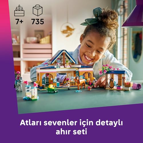 LEGO Friends At Ahırı ve Binicilik Akademisi 42688 – 7 Yaş ve Üzeri Çocuklar için Liann, Aliya ve Cindy Mini Bebekleri ve 4 Hayvan Figürü İçeren Yaratıcı Oyuncak Yapım Seti, Hediye Fikri (735 Parça)