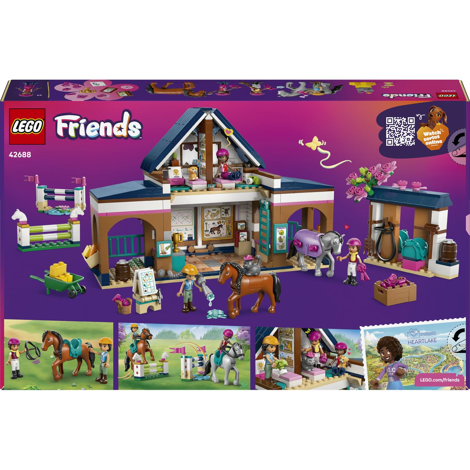 LEGO Friends At Ahırı ve Binicilik Akademisi 42688 – 7 Yaş ve Üzeri Çocuklar için Liann, Aliya ve Cindy Mini Bebekleri ve 4 Hayvan Figürü İçeren Yaratıcı Oyuncak Yapım Seti, Hediye Fikri (735 Parça)