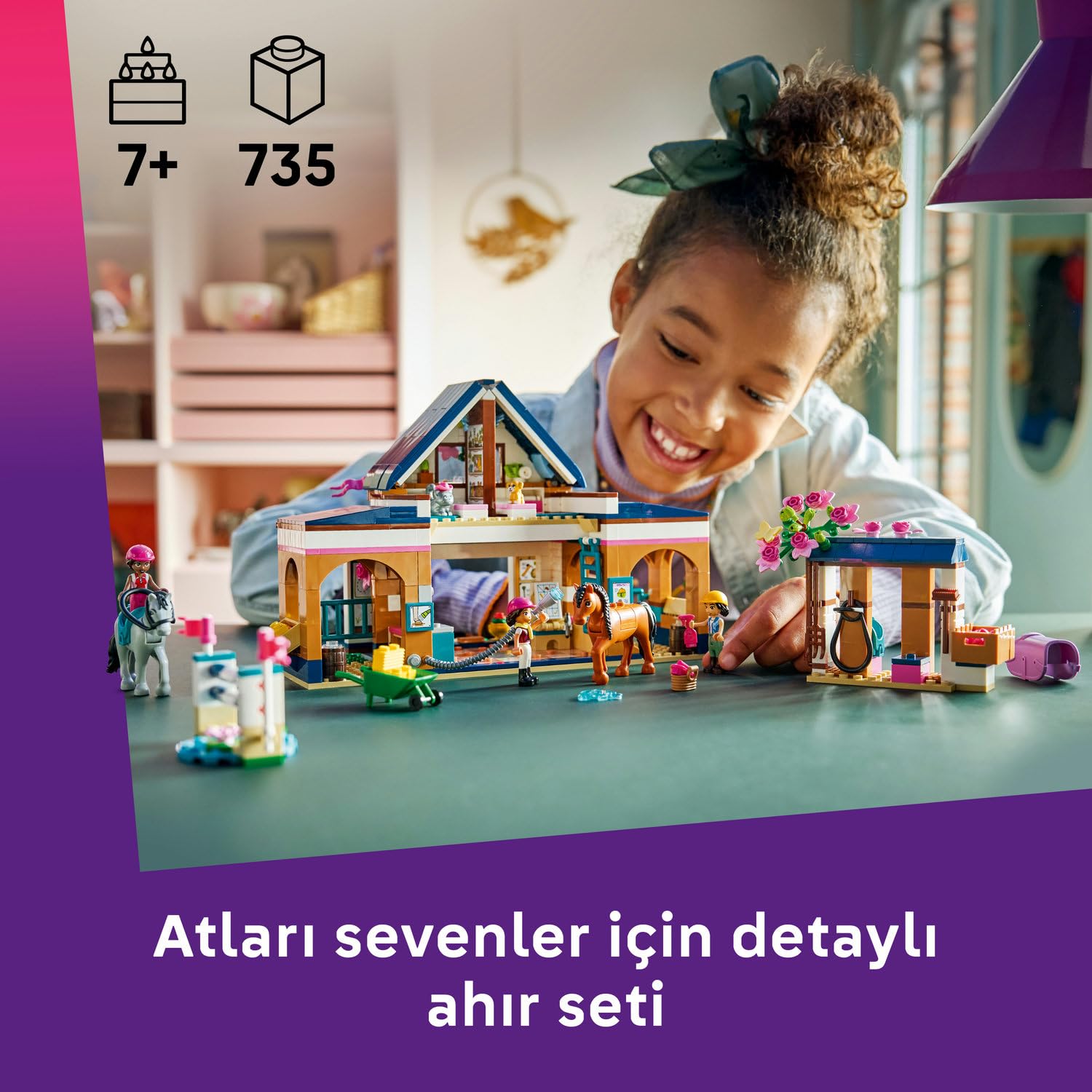 LEGO Friends At Ahırı ve Binicilik Akademisi 42688 – 7 Yaş ve Üzeri Çocuklar için Liann, Aliya ve Cindy Mini Bebekleri ve 4 Hayvan Figürü İçeren Yaratıcı Oyuncak Yapım Seti, Hediye Fikri (735 Parça)