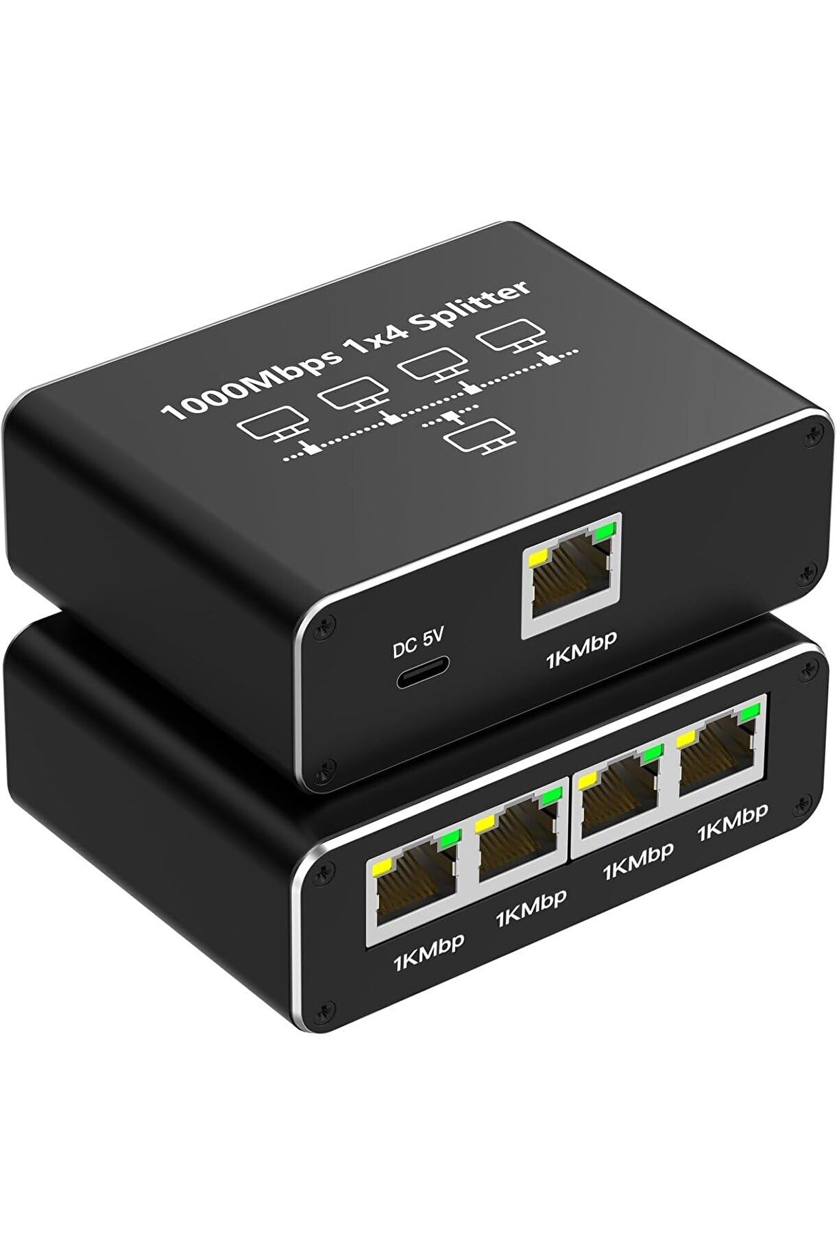 Daytona ZR889 1000Mbps İnternet Hızı, Cat 8, Cat 7, Cat 6 Için Type C Güç Kablosu ile RJ45 Network Splitter Bilgisayarlar, TV'ler, Yönlendiriciler Için Adaptör 1to4