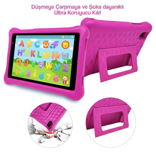 NPO NPK01Pro 8" 1280x800 IPS Ekran 4GB 64GB Android14 A523 2.0GHz Antişok Kılıf Çocuk Tableti Pembe