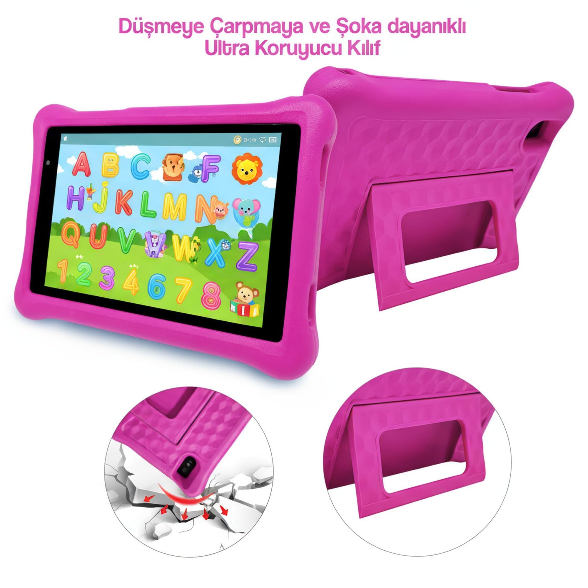 NPO NPK01Pro 8" 1280x800 IPS Ekran 4GB 64GB Android14 A523 2.0GHz Antişok Kılıf Çocuk Tableti Pembe