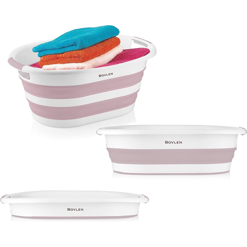 Katlanabilir Çamaşır Sepeti - Katlanır Çamaşır Sepeti - Gri - 54,5x39x8 CM - PP+ (Pembe)