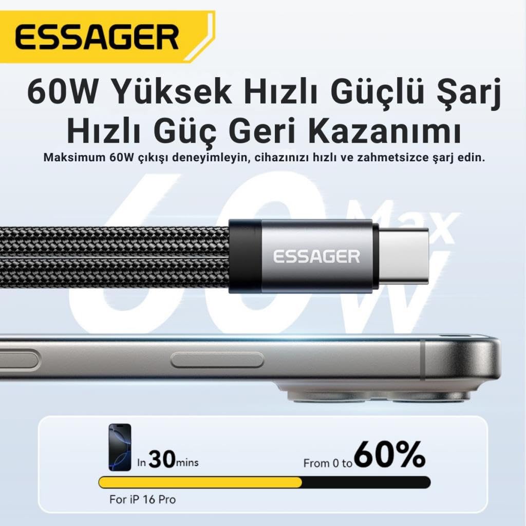 Essager 60W Şarj 2in1 Type-C to Aux Dönüştürücü Çevirici Hızlı Şarj +3.5mm Kulaklık Çıkışı, Hifi Ses ve Hızlı Şarj Adaptörü