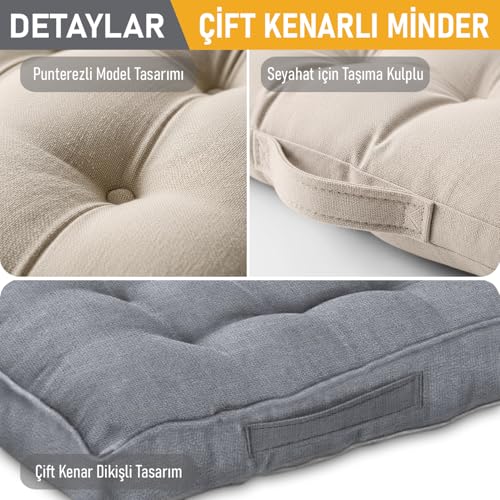 Haegs Sandalye Minderi, Çift Kenarlı, Taşıma Kulplu, Punterez Puntolu Elyaf Dolgulu Mutfak Yemek Sandalyeleri için Kare Oturma Minderi, Ofis Masası için Yumuşak Konforlu Minder 42x42x6 cm - Gri